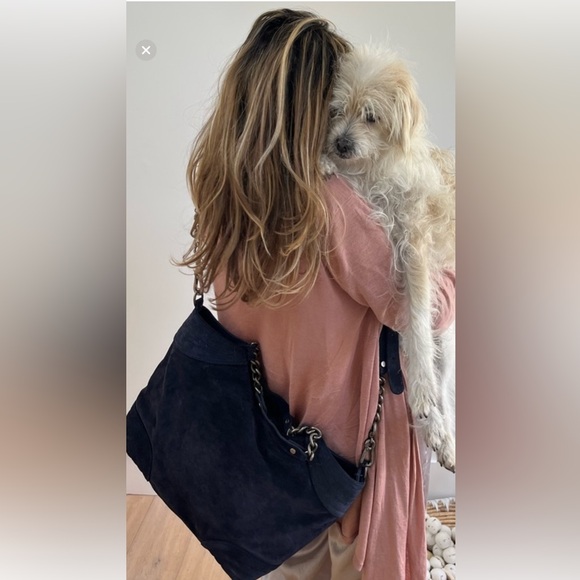 Anthropologie NET Pura Lopez Suede Leather Pewter Hardware Shoulder Handbag 🌈♥️ - Picture 7 of 15